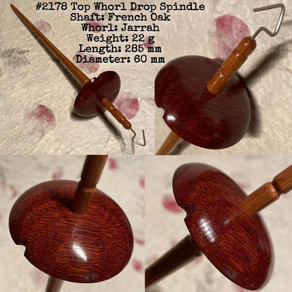 IxCHeL Fibre & Yarns LotBD Top Whorl Drop Spindle crafted in French Oak & Jarrah #2178