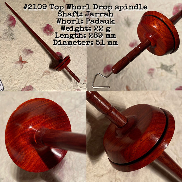 IxCHeL Fibre And Yarns LotBD Top Whorl Drop Spindle Jarrah Padauk with Decorative Ring #2109