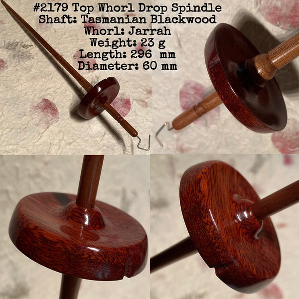 IxCHeL Fibre & Yarns LotBD Top Whorl Drop Spindle crafted in Tasmanian Blackwood & Jarrah #2179