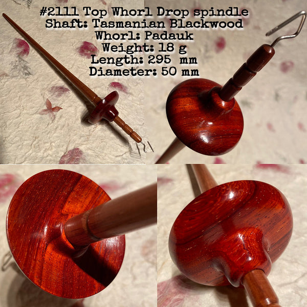 IxCHeL Fibre And Yarns LotBD Top Whorl Drop Spindle Tasmanian Blackwood Padauk #2111