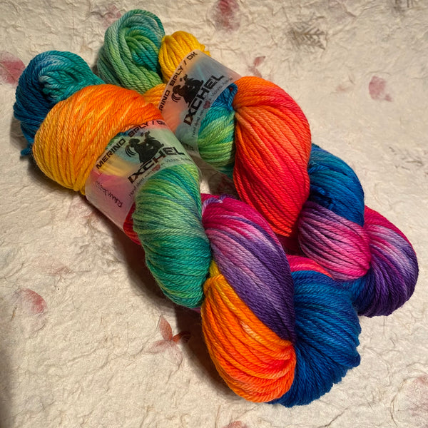IxCHeL Fibre And Yarns Merino DK 8 ply Yarn colourway Rainbow