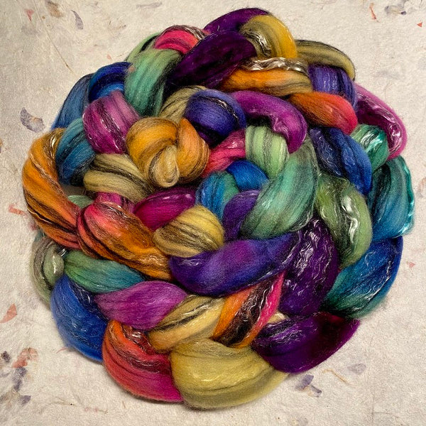 IxCHeL Fibre & Yarns Merino Tencel Silk Tops colourway Mango Rainbow