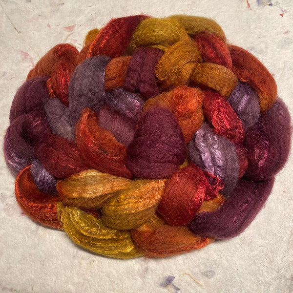 IxCHeL Fibre & Yarns Ouessant BFL Silk Tops colourway Autumn Glow