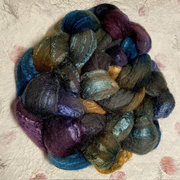 IxCHeL Fibre And Yarns Ouessant BFL Silk Tops colourway Fangorn Forest