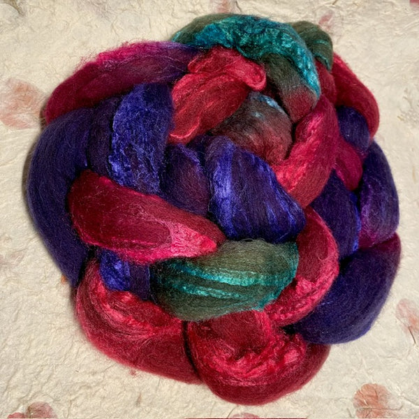 IxCHeL Fibre And Yarns Ouessant BFL Silk Tops colourway Flamingo Rebel