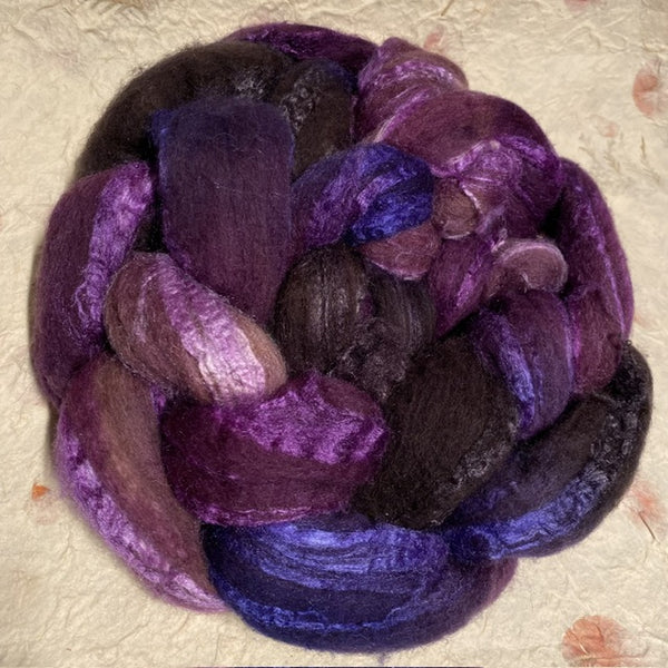 IxCHeL Fibre And Yarns Ouessant BFL Silk Tops colourway Hocus Pocus