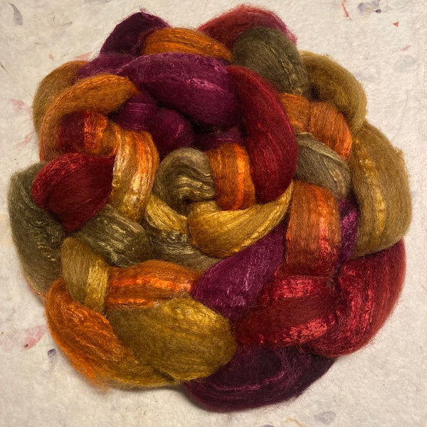 IxCHeL Fibre & Yarns Ouessant BFL Silk Tops colourway Pumpkin King