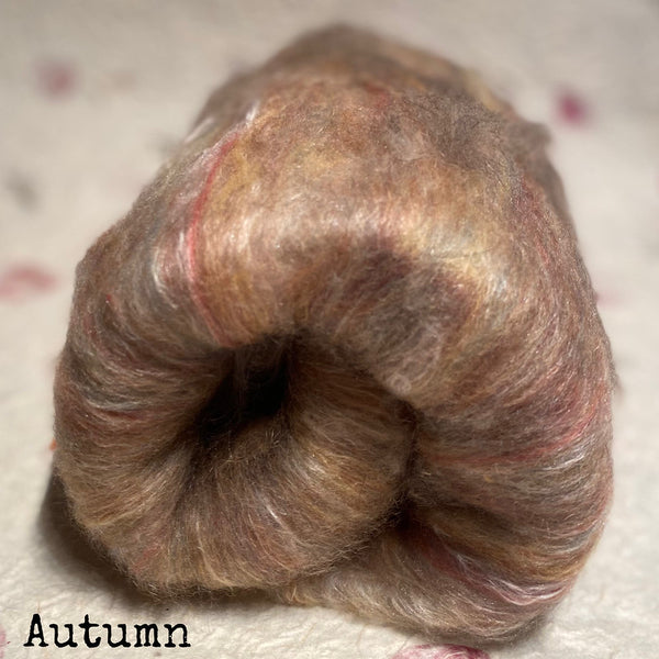 IxCHeL Fibre And Yarns Possum Cashmere Merino Silk Batts colourway Autumn