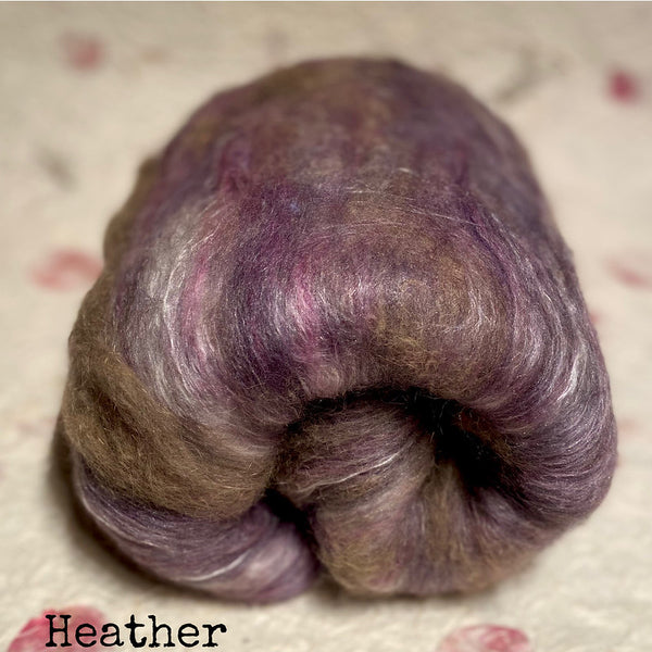 IxCHeL Fibre And Yarns Possum Cashmere Merino Silk Batts colourway Heather