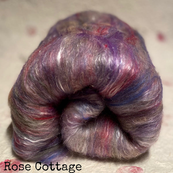 IxCHeL Fibre And Yarns Possum Cashmere Merino Silk Batts colourway Rose Cottage