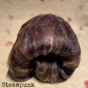 IxCHeL Fibre And Yarns Possum Cashmere Merino Silk Batts colourway Steampunk 