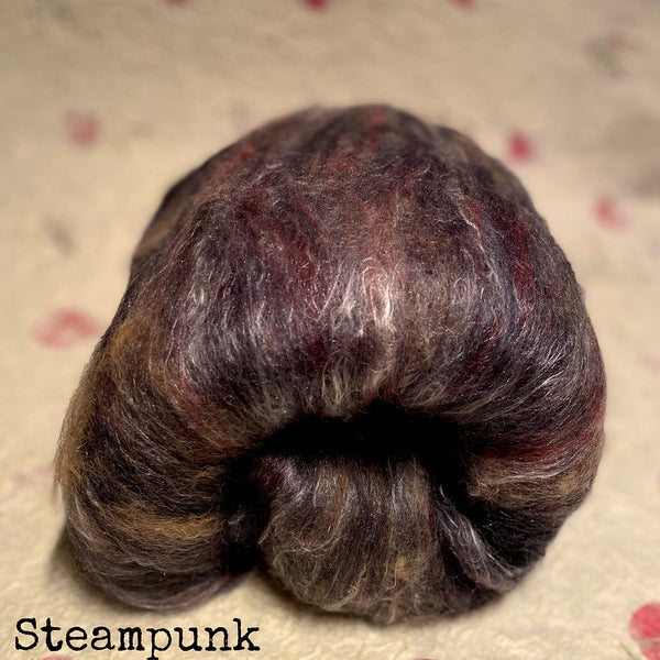 IxCHeL Fibre And Yarns Possum Cashmere Merino Silk Batts colourway Steampunk 