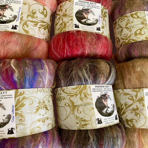 IxCHeL-Fibre-And-Yarns-Possum-Cashmere-Merino-Silk-Batts Collective Photo