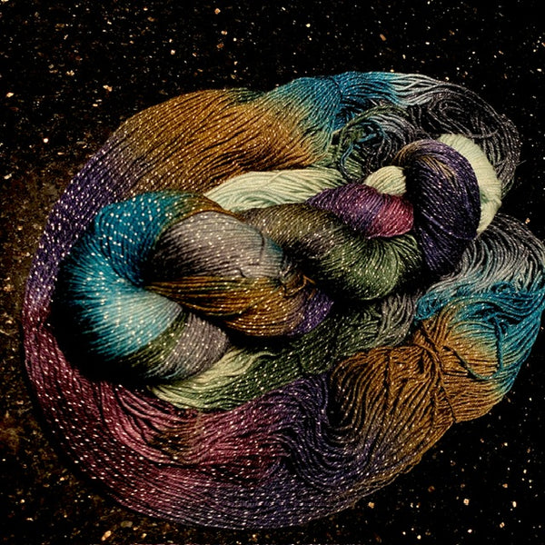 IxCHeL Fibre And Yarns Sparkle Merino 4ply Sock Yarn colourway Fangorn Poster