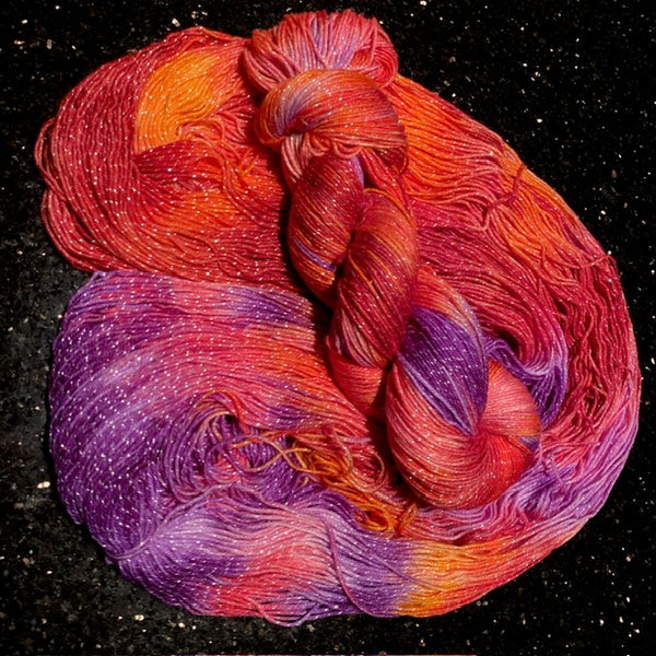 IxCHeL Fibre And Yarns Sparkle Merino 4ply Sock Yarn colourway Fire Horse Layout Poster