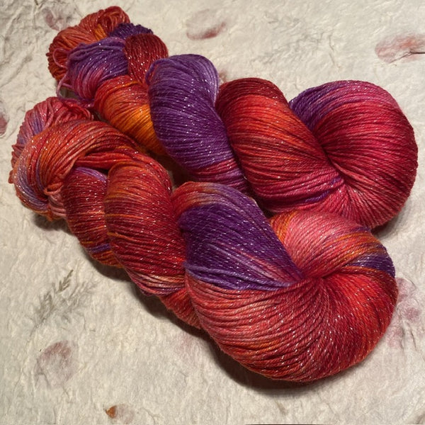 IxCHeL Fibre And Yarns Sparkle Merino 4ply Sock Yarn colourway Fire Horse