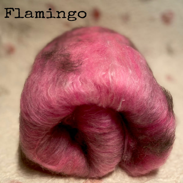 IxCHeL Fibre And Yarns Wallaby Cashmere Merino Silk Batts colourway Flamingo