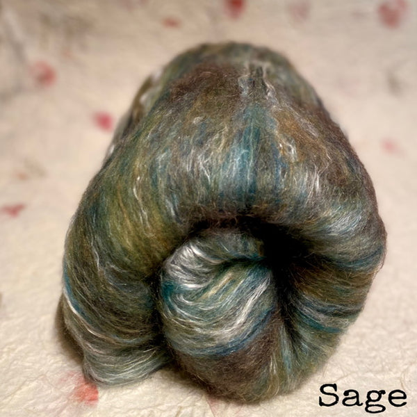 IxCHeL Fibre And Yarns Wallaby Cashmere Merino Silk Batts colourway Sage
