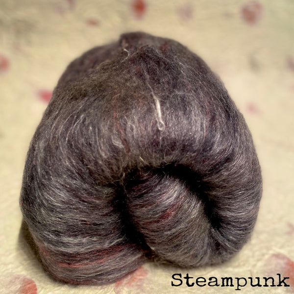 IxCHeL Fibre And Yarns Wallaby Cashmere Merino Silk Batts colourway Steampunk