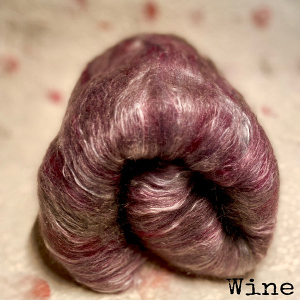IxCHeL Fibre And Yarns Wallaby Cashmere Merino Silk Batts colourway Wine