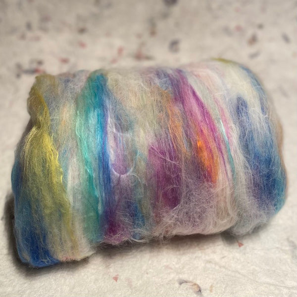 IxCHeL Fibre & Yarns Angora Silk Cashmere Batts colourway Rainbow