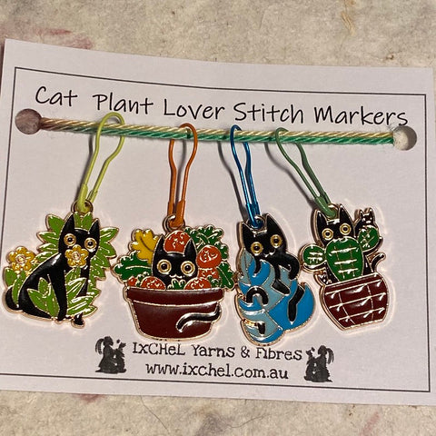 IxCHeL Fibre & Yarns Cats are Plant Lovers Set of 4 Stitch Markers