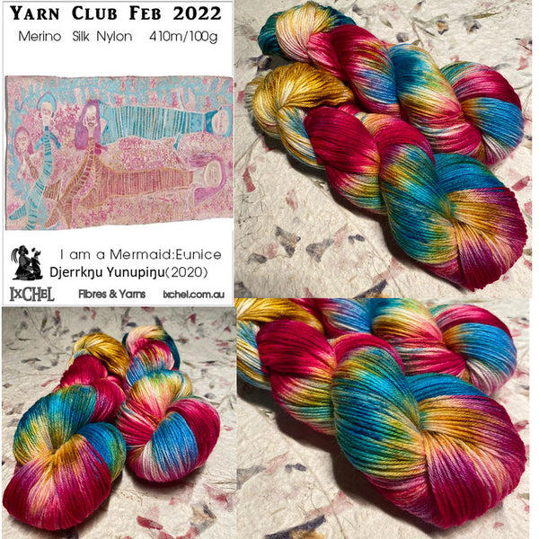 IxCHeL Fibres Art Journey Sock Yarn Club collage of February 2022