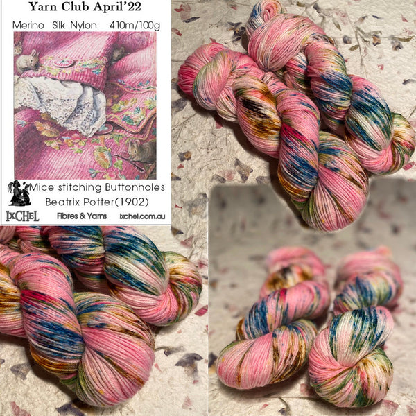 IxCHeL Fibres Art Journey Sock Yarn Club collage of April 2022