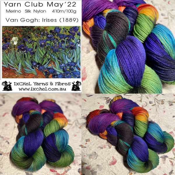 IxCHeL Fibres Art Journey Sock Yarn Club collage of May 2022