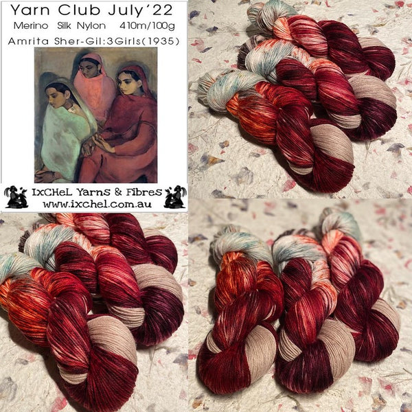 IxCHeL Fibres Art Journey Sock Yarn Club collage of July 2022