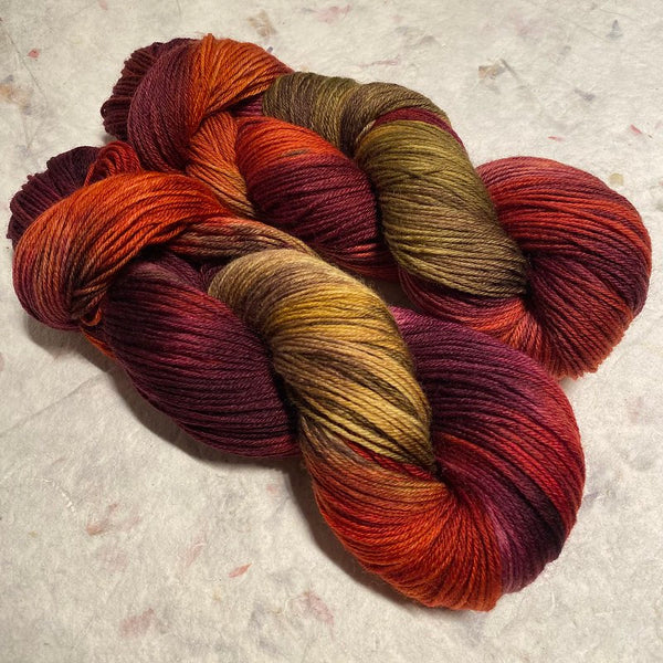 IxCHeL Fibre & Yarns 4ply Sock Yarn colourway Autumn Glow
