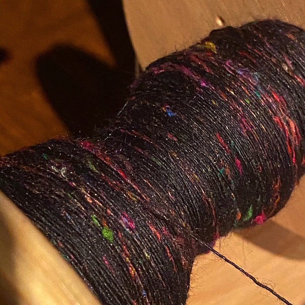 IxCHeL Fibre & Yarns Galaxy Bunny Yarn colourway Rainbow sample photo on a bobbin