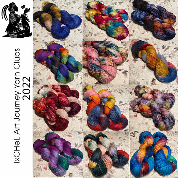 IxCHeL Fibre And Yarns Art Journey Sock Yarn Club collage of all Sock Yarns of 2022 Poster