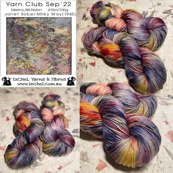 IxCHeL Fibres Art Journey Sock Yarn Club collage of September 2022