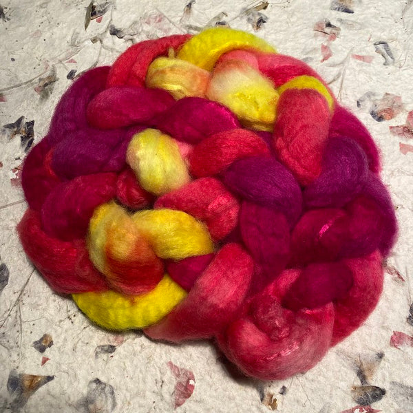 IxCHeL Fibre And Yarns Blue Faced Leicester Silk Cashmere Tops colourway Pussy Riot