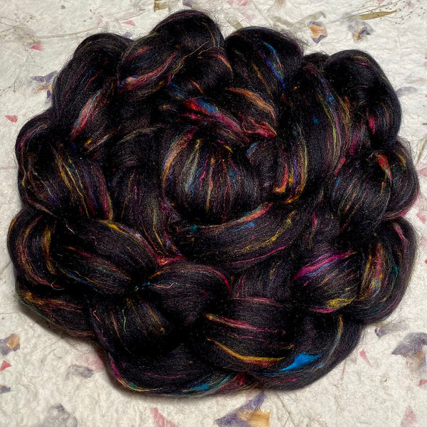 IxCHeL Fibre & Yarns Galaxy Bunny Tops colourway Rainbow is Black with flecks of colour popping through it