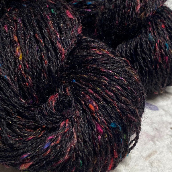 IxCHeL Fibre And Yarns Galaxy Bunny Yarn colourway Rainbow close up sample of the Yarn Spun Up