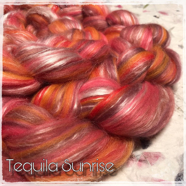 IxCheL Fibre & Yarns Merino Silk Tops colourway Tequila Sunrise