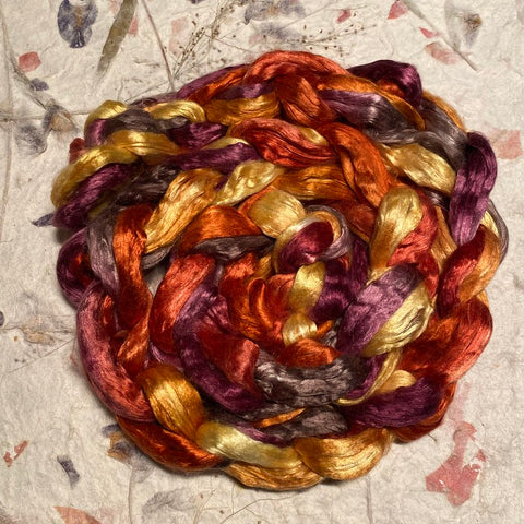 IxCHeL Fibre & Yarns Mulberry Silk Tops colourway Dragonfly In Amber