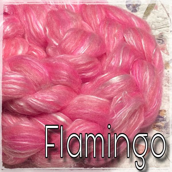 IxCheL Fibre & Yarns Merino Silk Tops colourway Flamingo