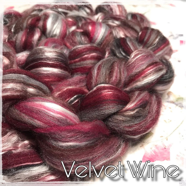 IxCheL Fibre & Yarns Merino Silk Tops colourway Velvet Wine
