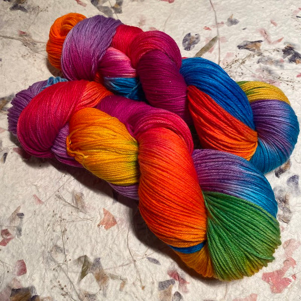 IxCHeL Fibre & Yarns Silver Star 4ply Sock Yarn colourway Unicorn Rainbow