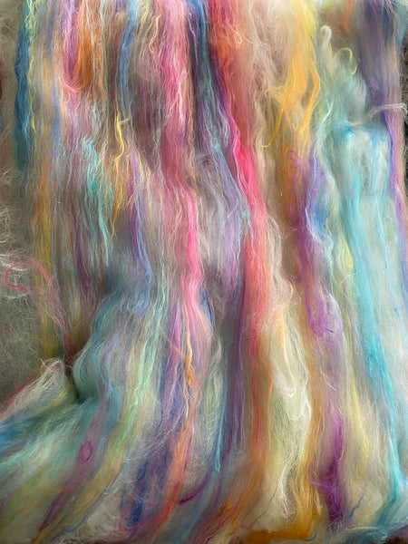 IxCHeL Fibre & Yarns Angora Silk Cashmere Batts colourway Rainbow Open view