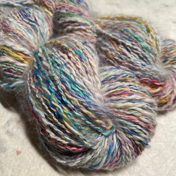 IxCHeL Fibre & Yarns Angora Silk Cashmere Hand Spun Yarn colourway Rainbow