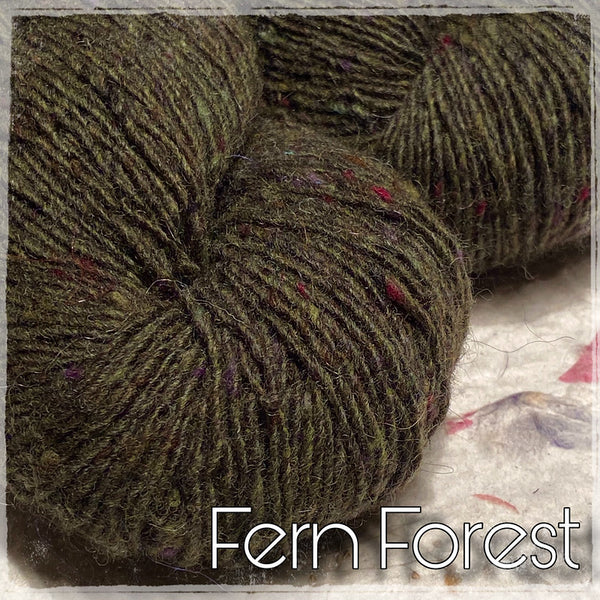 IxCHeL Fibre & Yarns Mohair Merino Tweed 4ply Yarn colourway Fern Forest
